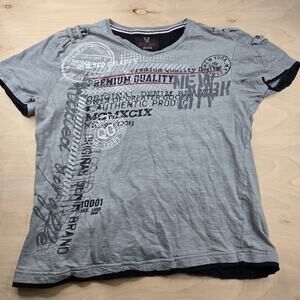 Quilted Giraffe Mens Size L Grey V Neck Tee T Shirt Short Sleeve 100% Cotton